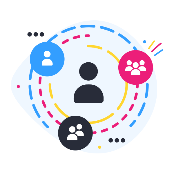 Community management services by The Digital Advert Agency, shown here as a circle with lots of different people icons representing different groups, with one large person in the middle